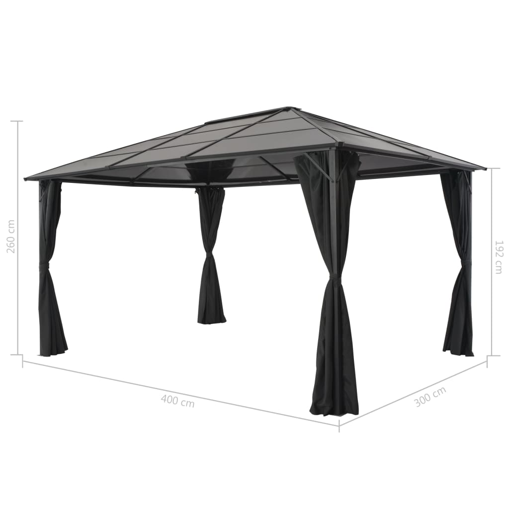 pavillon med gardin aluminium 4 x 3 x 2,6 m sort