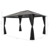 pavillon med gardin aluminium 4 x 3 x 2,6 m sort