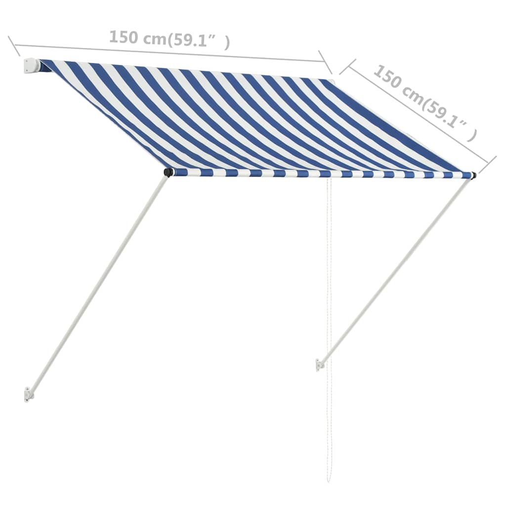 foldemarkise 150x150 cm blå og hvid