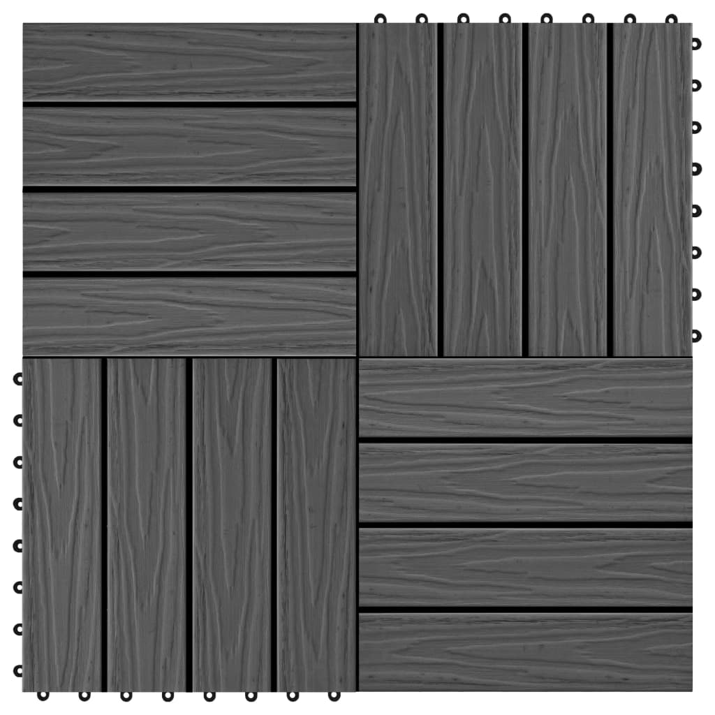 11 stk. terrassefliser med prægning 30x30 cm 1 m2 WPC sort