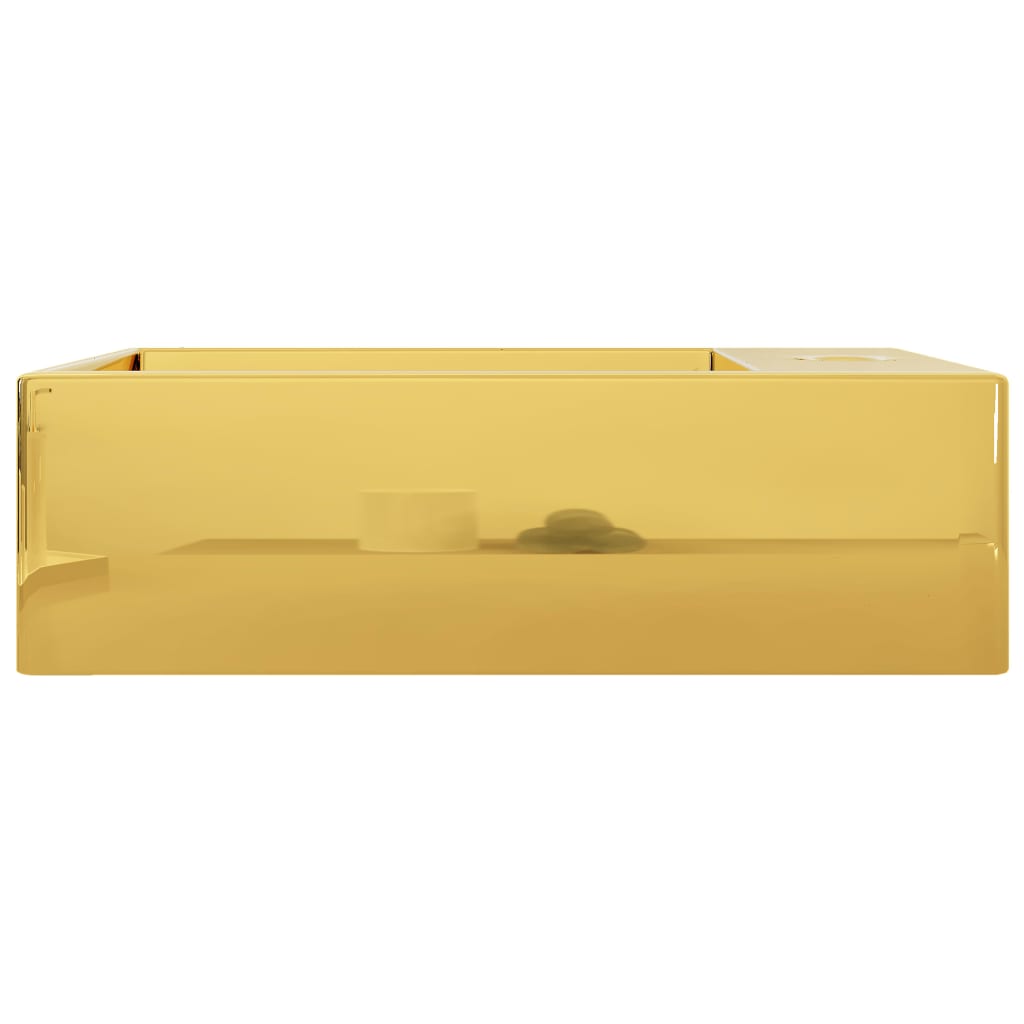 håndvask med overløb 49 x 25 x 15 cm keramik guldfarvet
