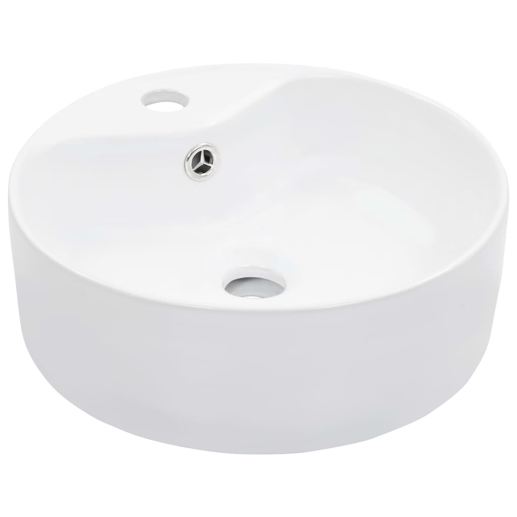 håndvask med overløb 36 x 13 cm keramik hvid