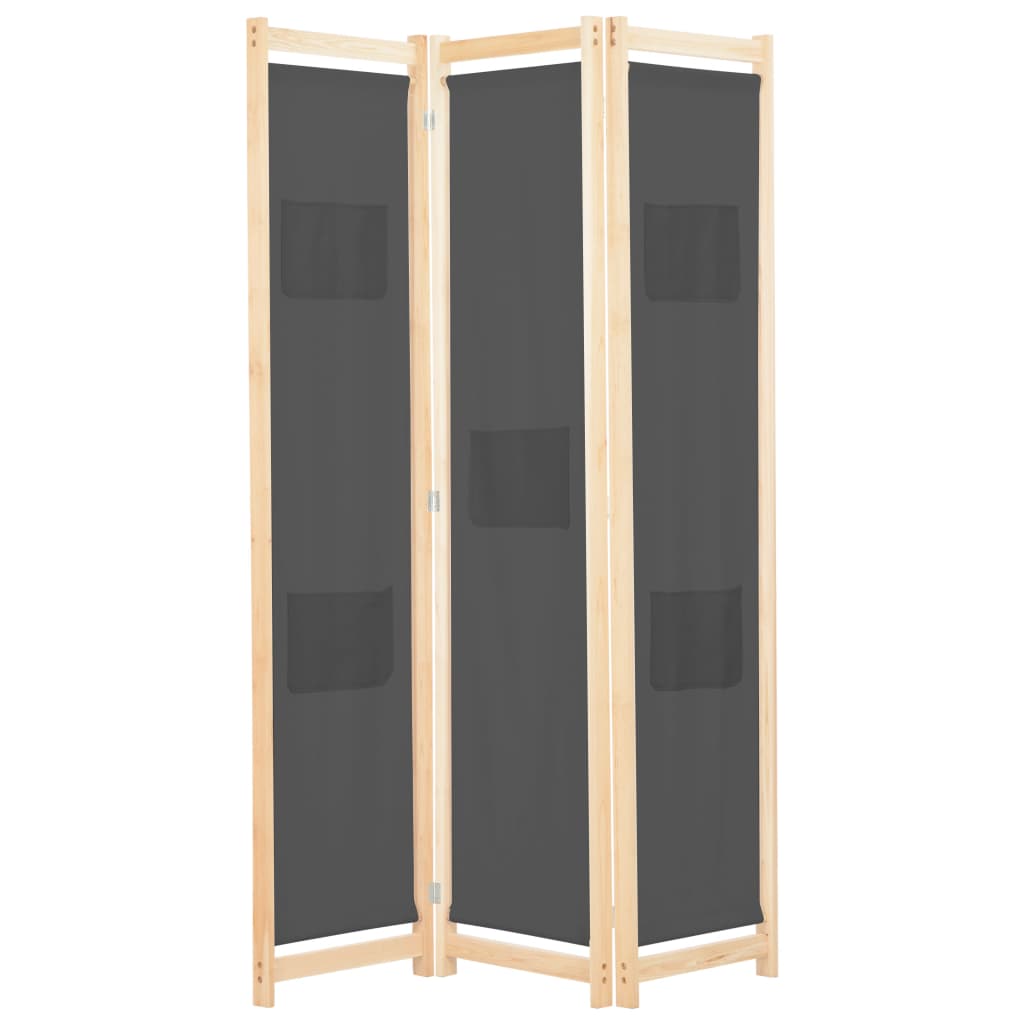 3-panels rumdeler 120 x 170 x 4 cm stof grå