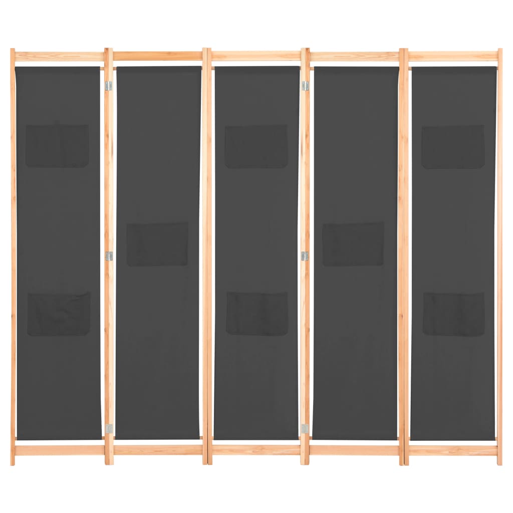 5-panelers rumdeler 200 x 170 x 4 cm stof grå