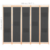 5-panelers rumdeler 200 x 170 x 4 cm stof grå