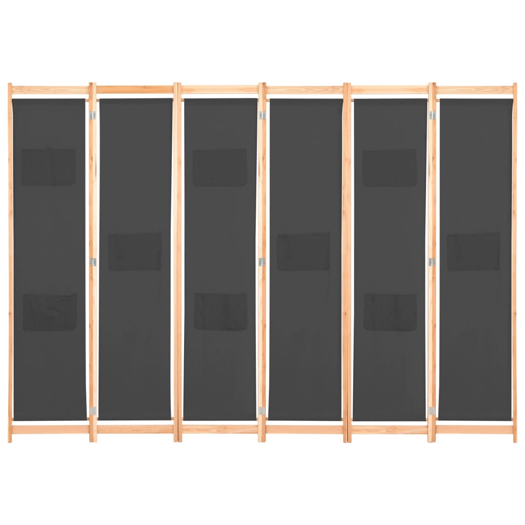 6-panelers rumdeler 240 x 170 x 4 cm stof grå