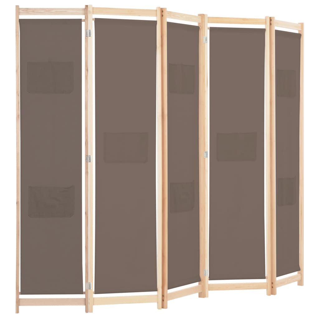 5-panels rumdeler 200 x 170 x 4 cm stof brun