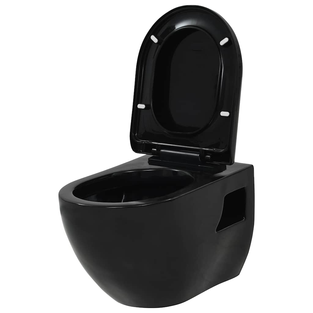 væghængt toilet med skjult cisterne keramik sort