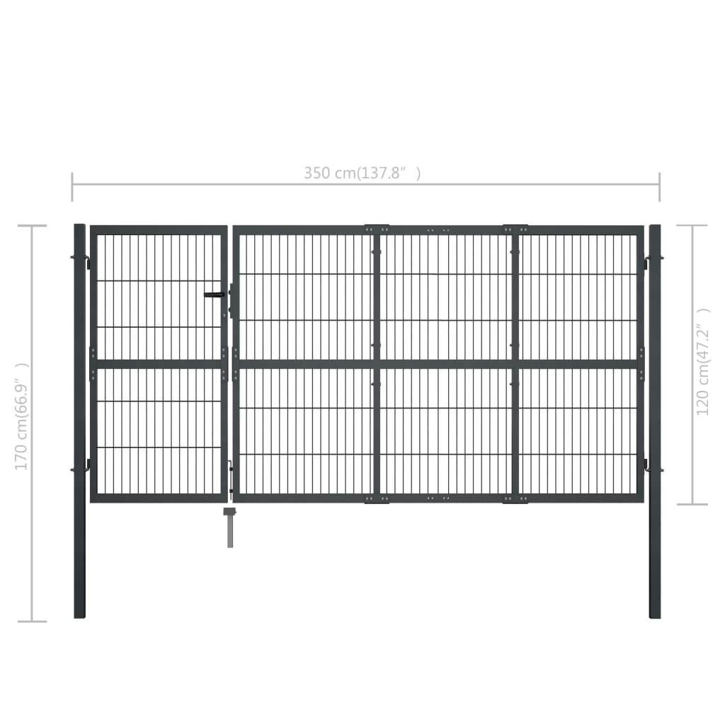 havelåge med stolper stål 350x120 cm antracitgrå