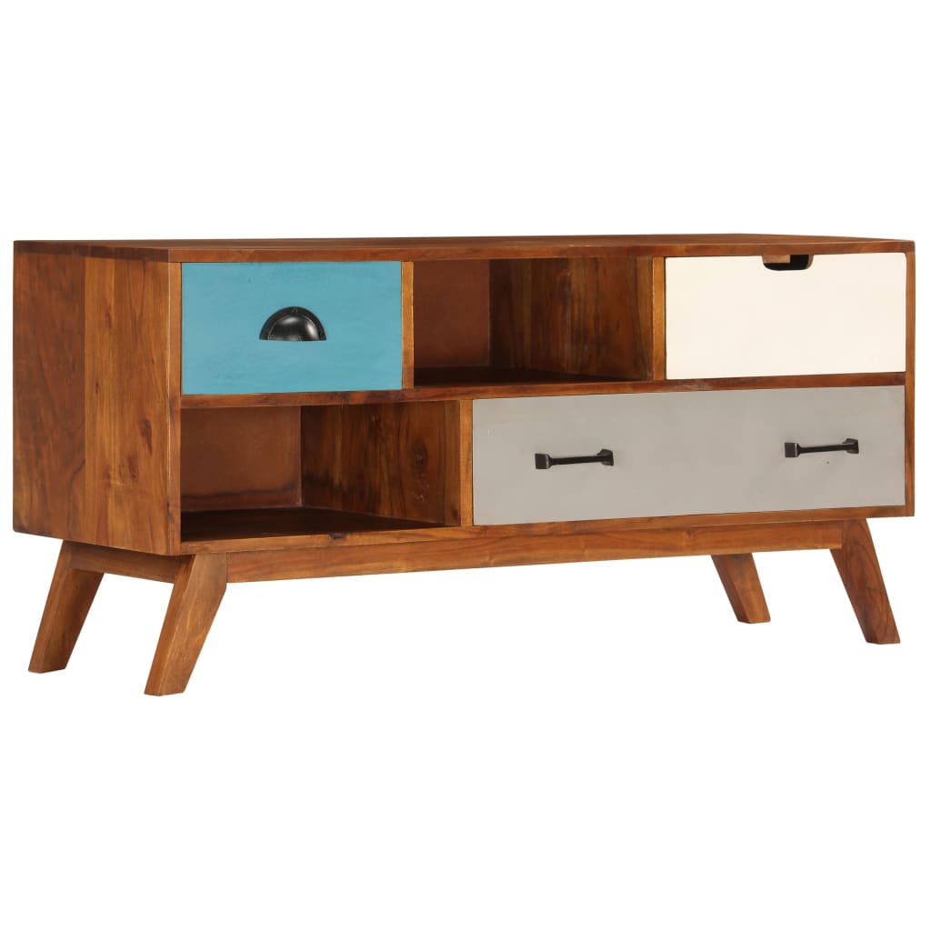 tv-skab med 3 skuffer massivt akacietræ 110 x 35 x 50 cm