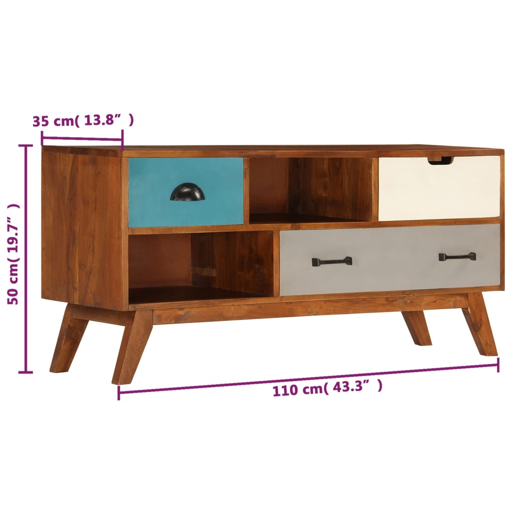 tv-skab med 3 skuffer massivt akacietræ 110 x 35 x 50 cm