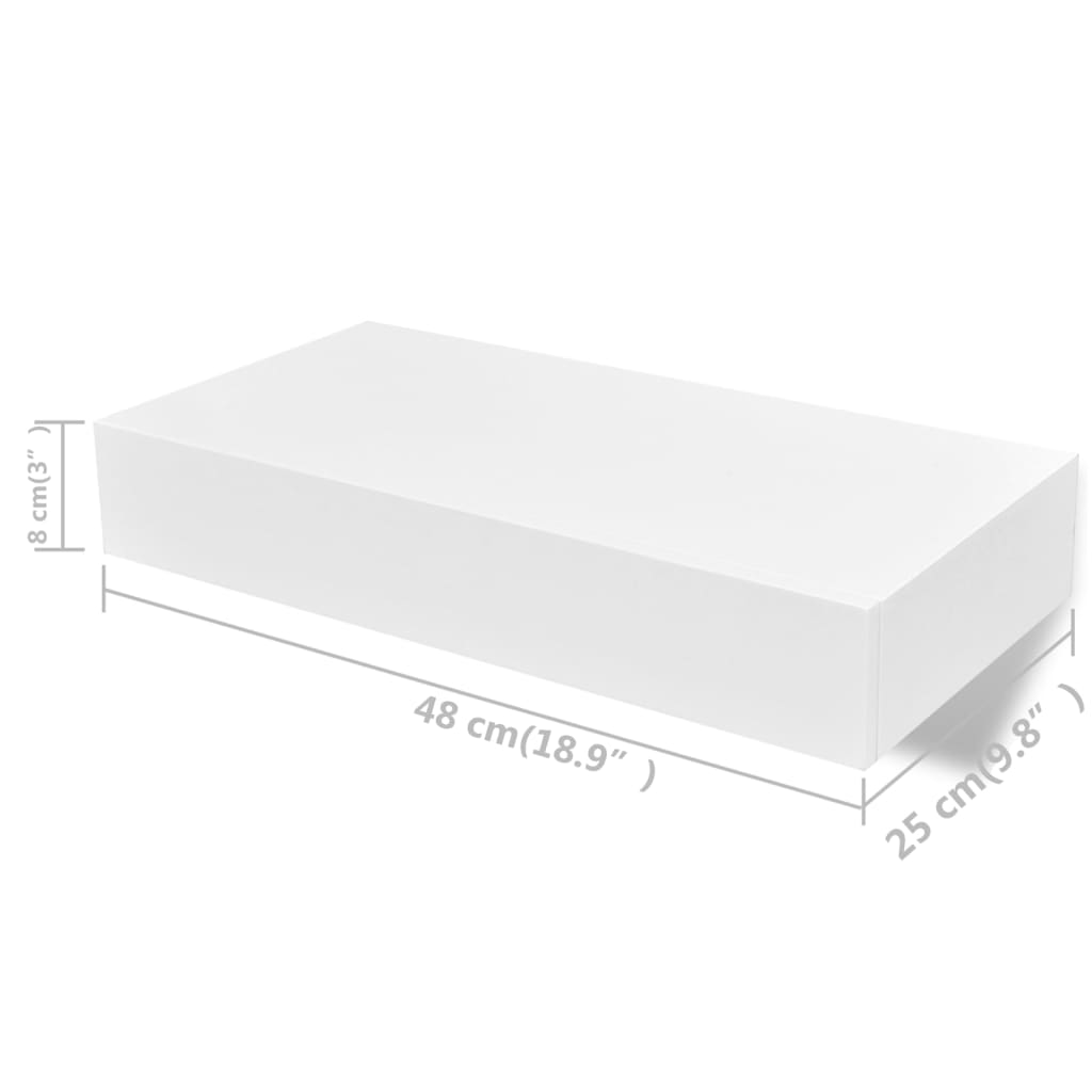 svævende væghylder med skuffer 2 stk. 48 cm hvid