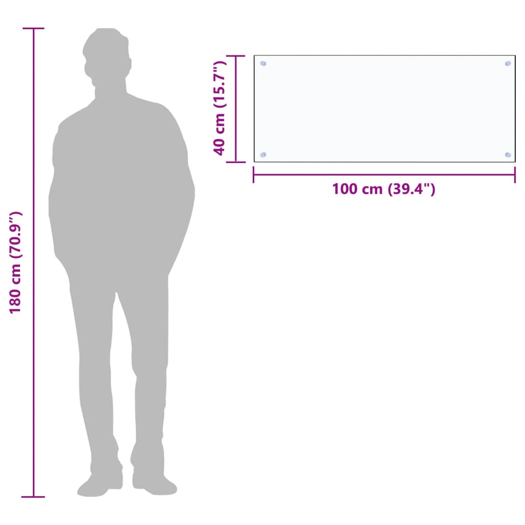 stænkplade 100x40 cm hærdet glas gennemsigtig