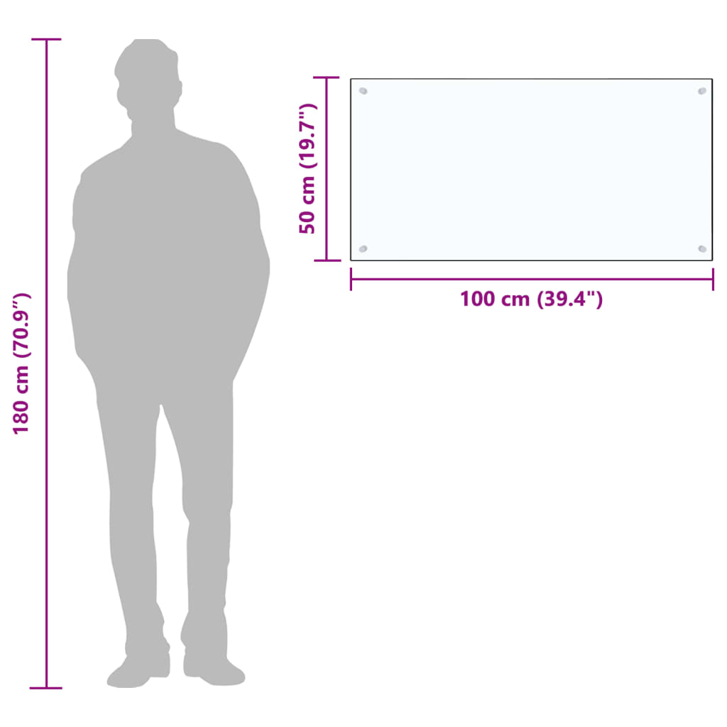 stænkplade 100x50 cm hærdet glas gennemsigtig