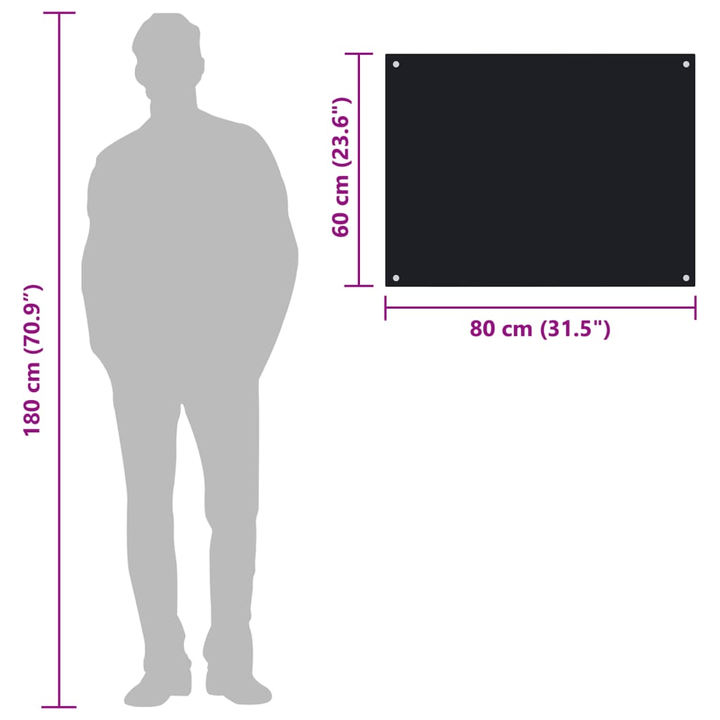 stænkplade 80x60 cm hærdet glas sort