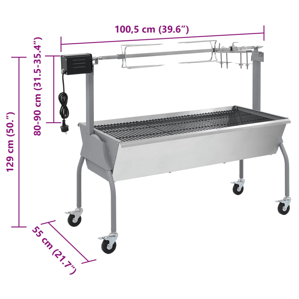elektrisk grill med rotisserie rustfrit stål