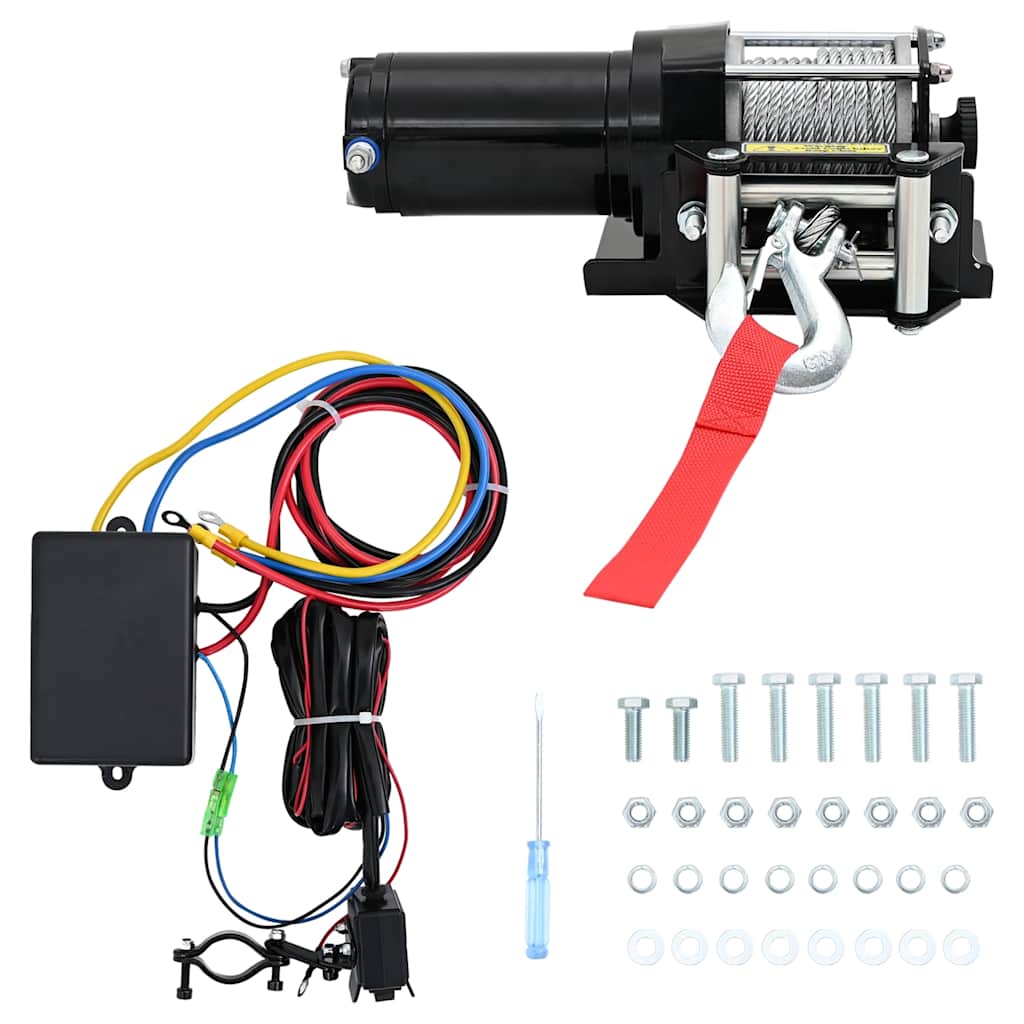 12 V elektrisk kranspil 1360 kg  med monteringsplade og lederulle