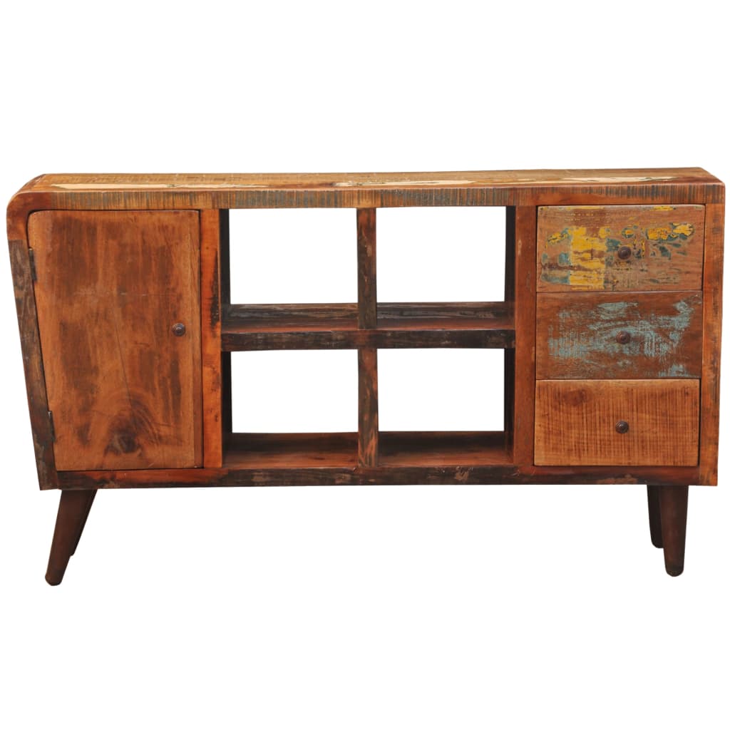 skab 1 låge 4 hylder 3 skuffer massivt genbrugstræ