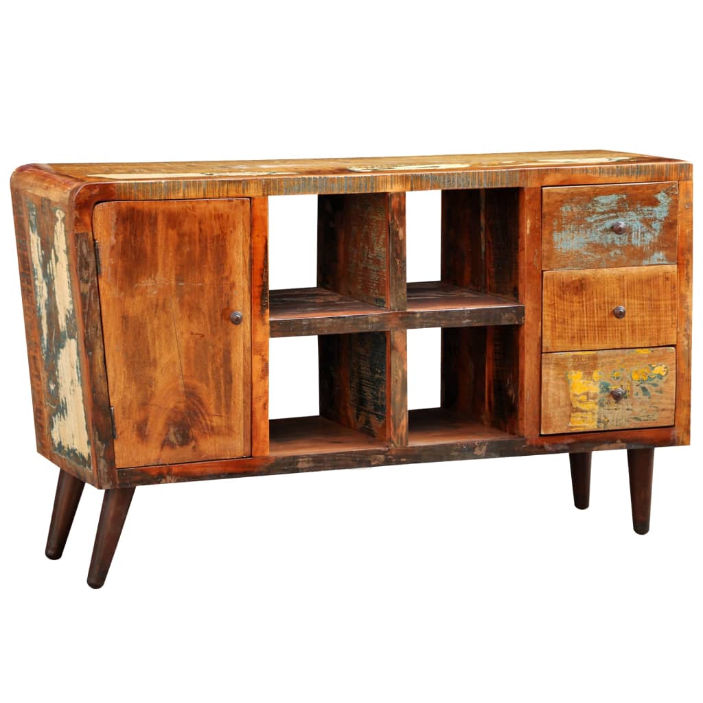 skab 1 låge 4 hylder 3 skuffer massivt genbrugstræ