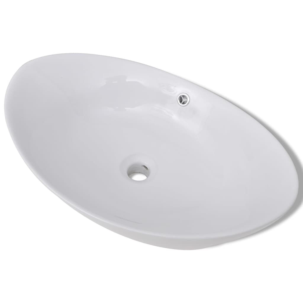 håndvask keramisk oval med overløb 59 x 38,5 cm
