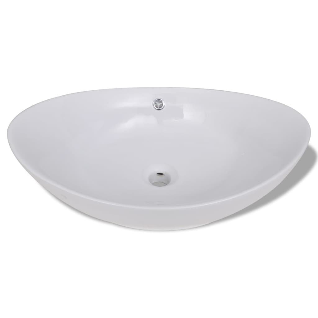 håndvask keramisk oval med overløb 59 x 38,5 cm
