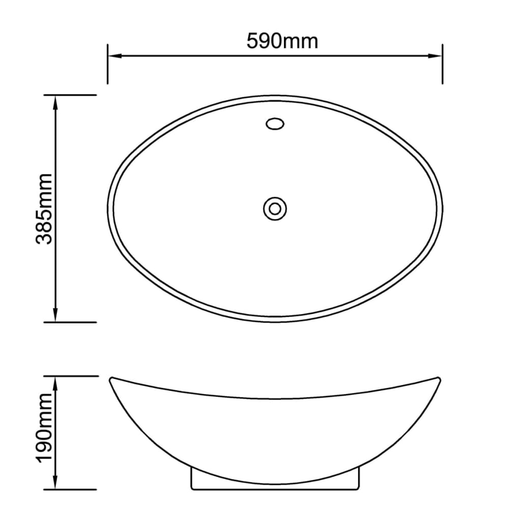 håndvask keramisk oval med overløb 59 x 38,5 cm
