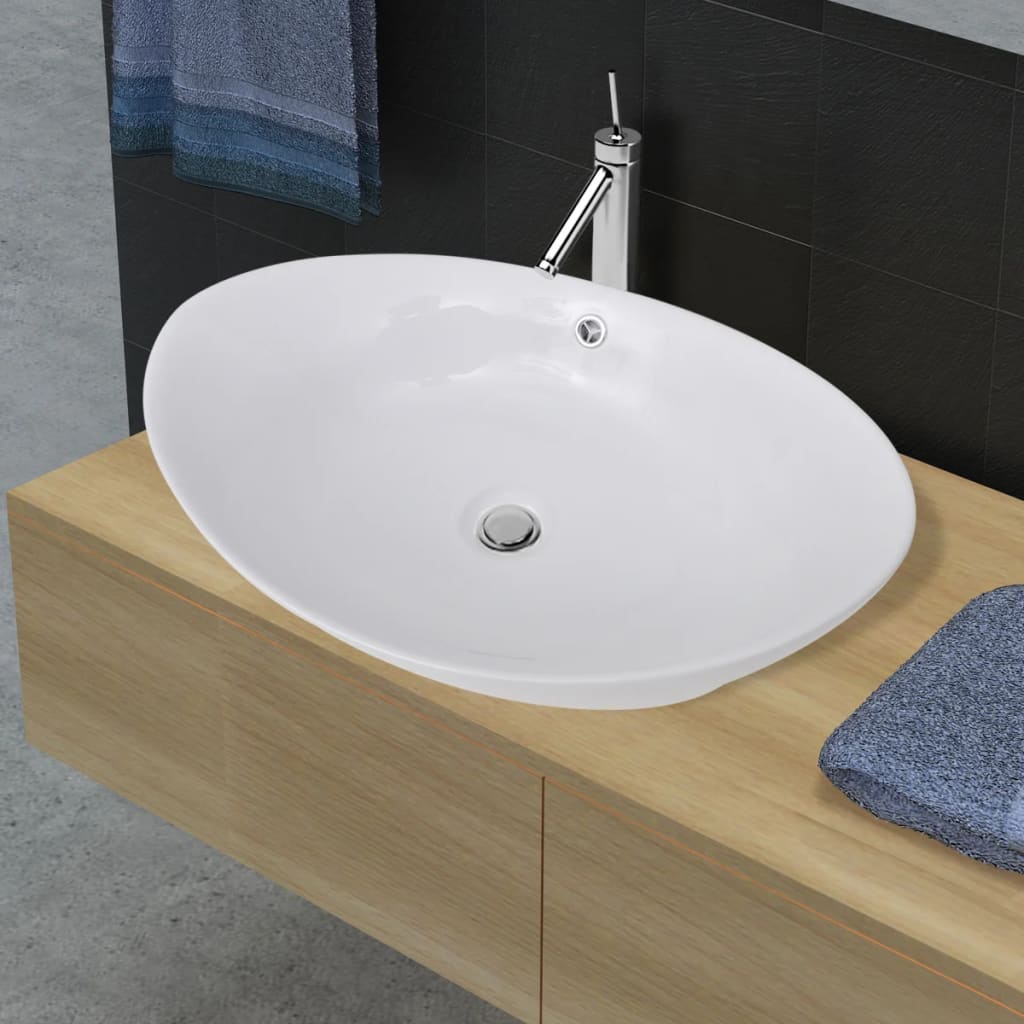 håndvask keramisk oval med overløb 59 x 38,5 cm