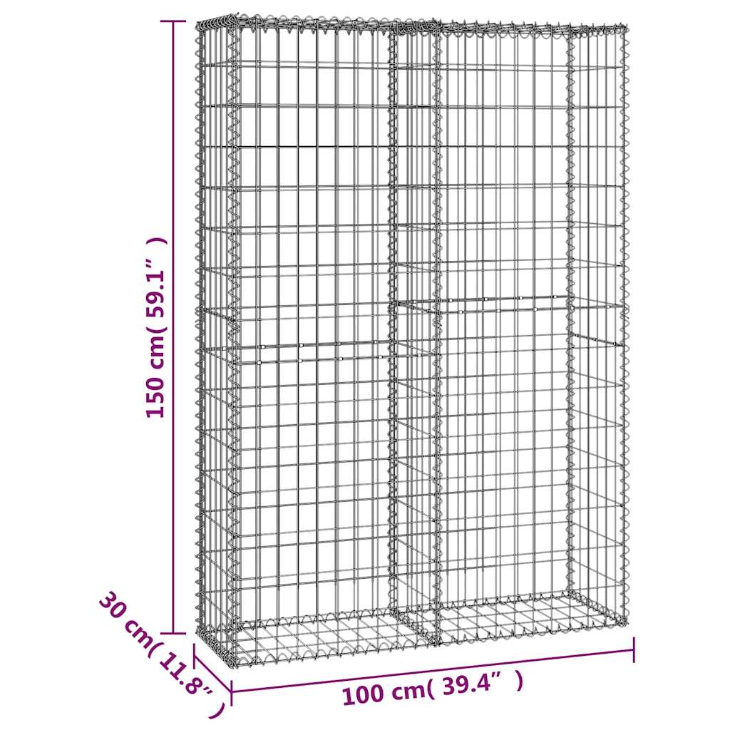 gabionkurv med låg galvaniseret metaltråd 150 x 100 x 30 cm