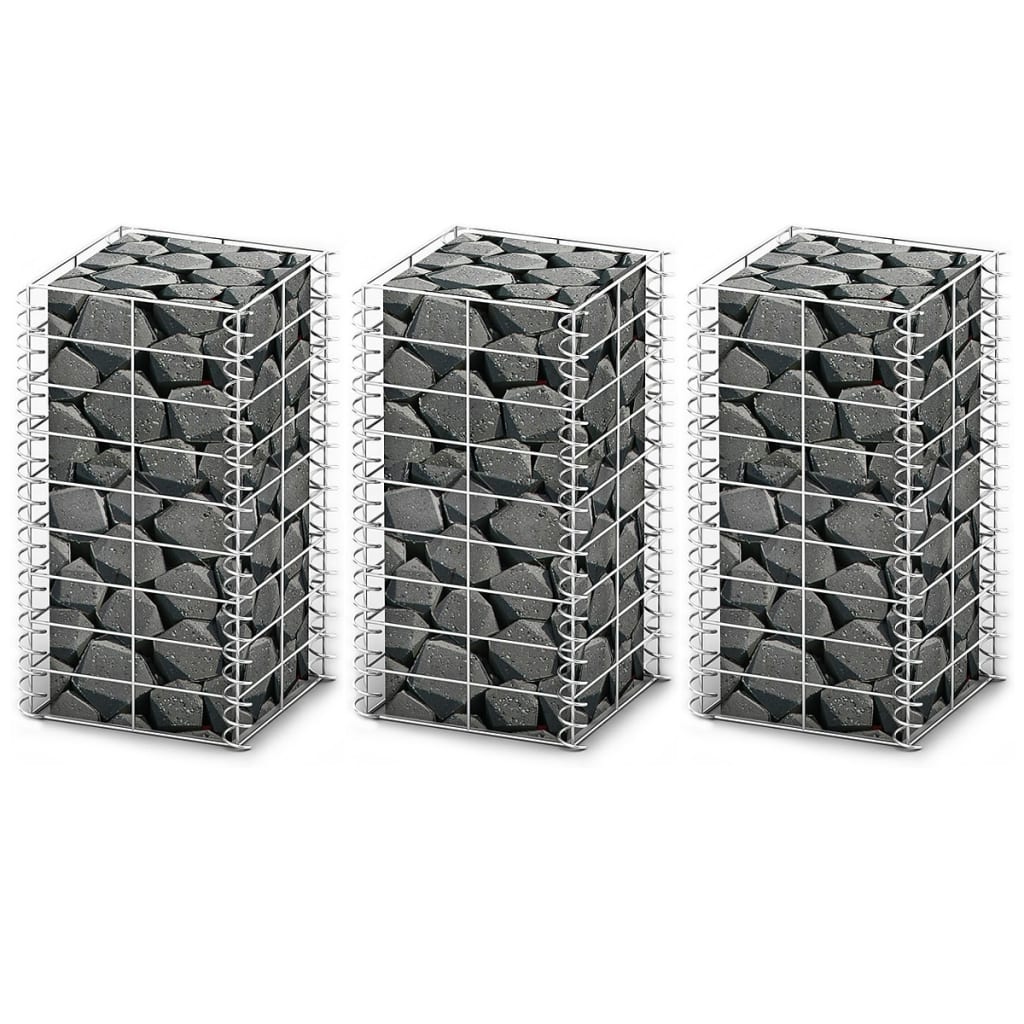 gabionsæt 3 stk. galvaniseret ståltråd 25 x 25 x 50 cm