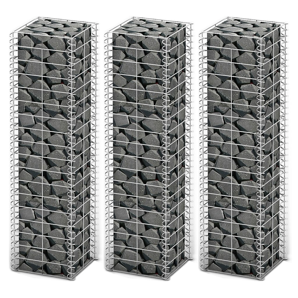 gabionsæt 3 stk. galvaniseret ståltråd 25 x 25 x 100 cm
