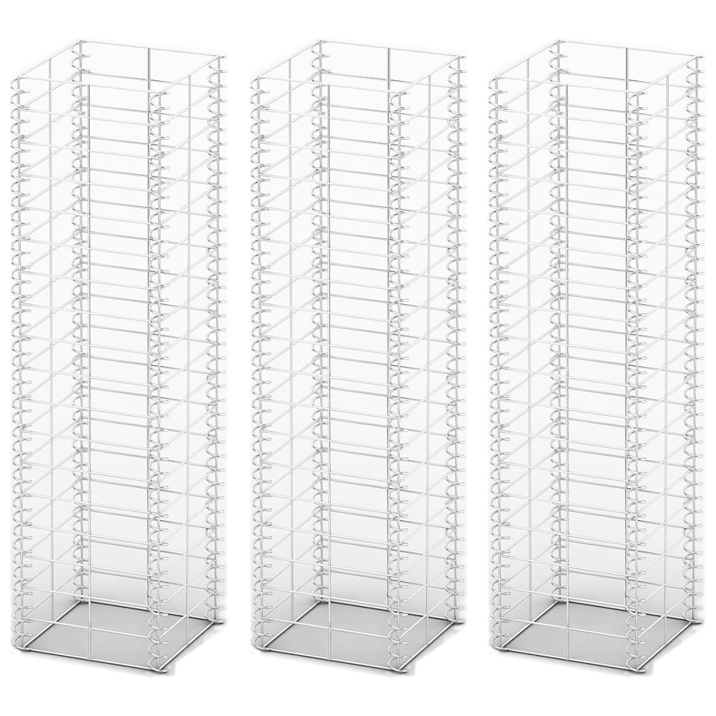 gabionsæt 3 stk. galvaniseret ståltråd 25 x 25 x 100 cm