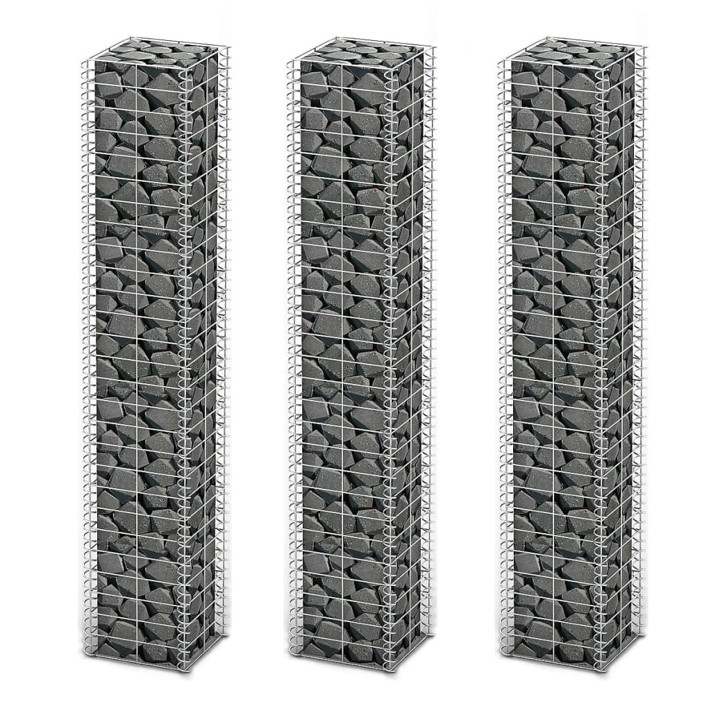 gabionsæt 3 stk. galvaniseret ståltråd 25 x 25 x 150 cm