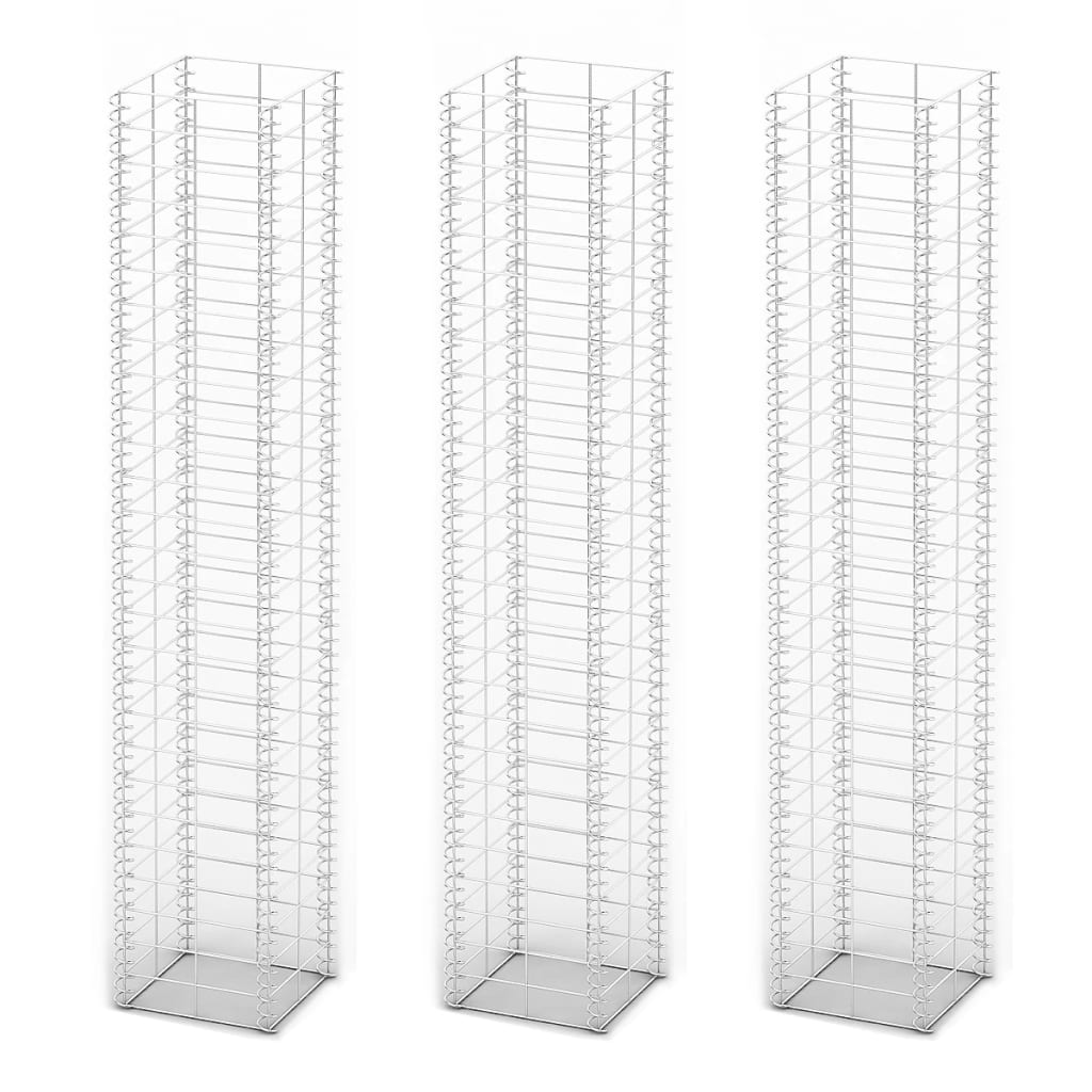 gabionsæt 3 stk. galvaniseret ståltråd 25 x 25 x 150 cm