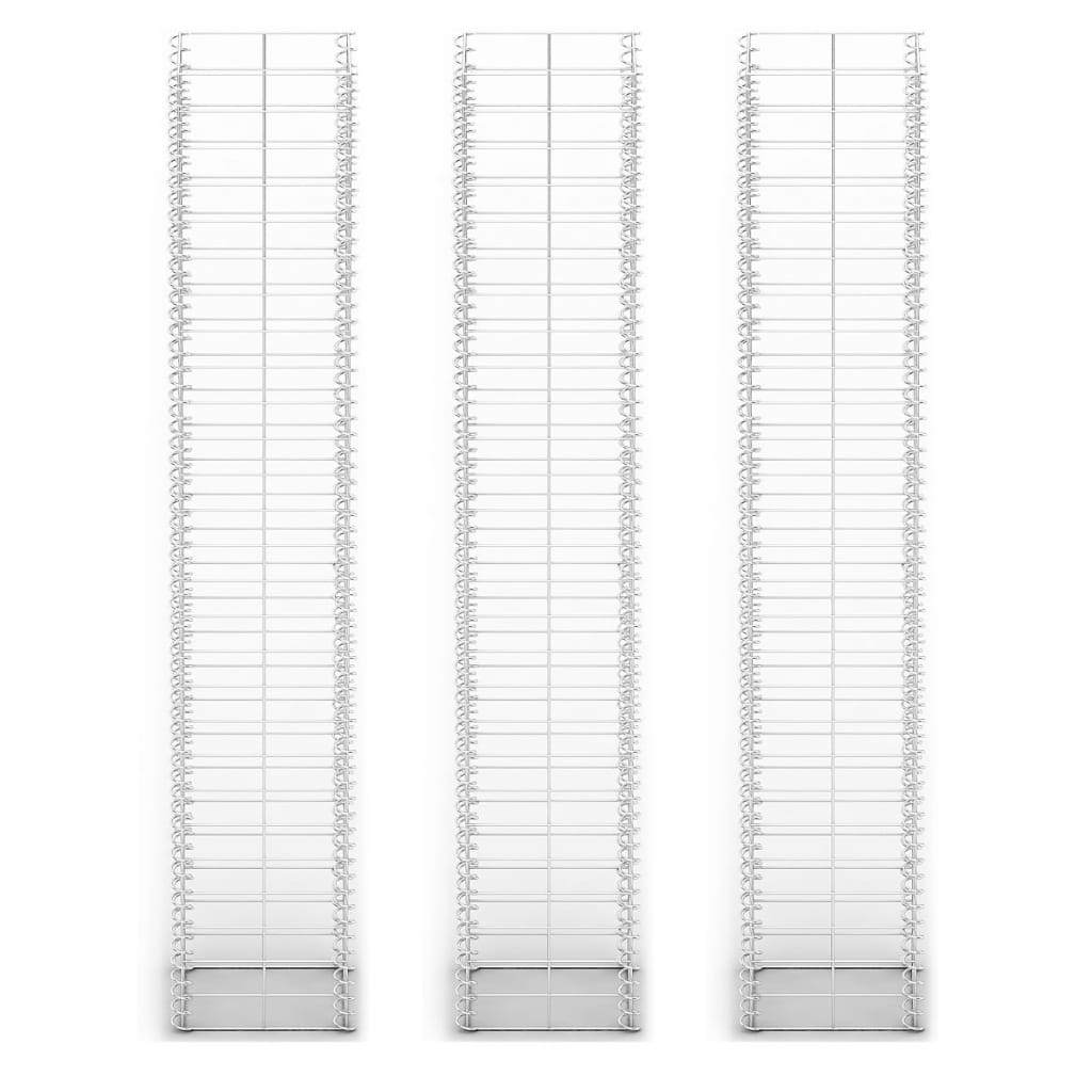 gabionsæt 3 stk. galvaniseret ståltråd 25 x 25 x 150 cm