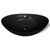 Sort Luksus Keramisk Basin Oval med overløb 59 x 38,5 cm