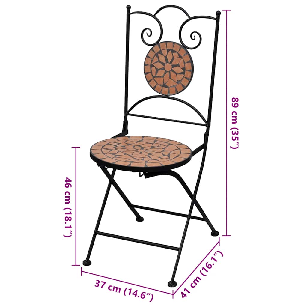 foldbare bistrostole 2 stk. keramik terracotta