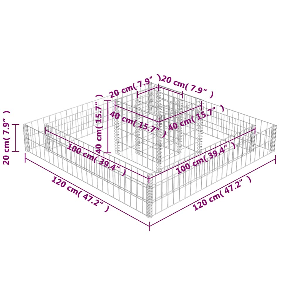 gabion-plantekasse galvaniseret stål 120 x 120 x 20 cm