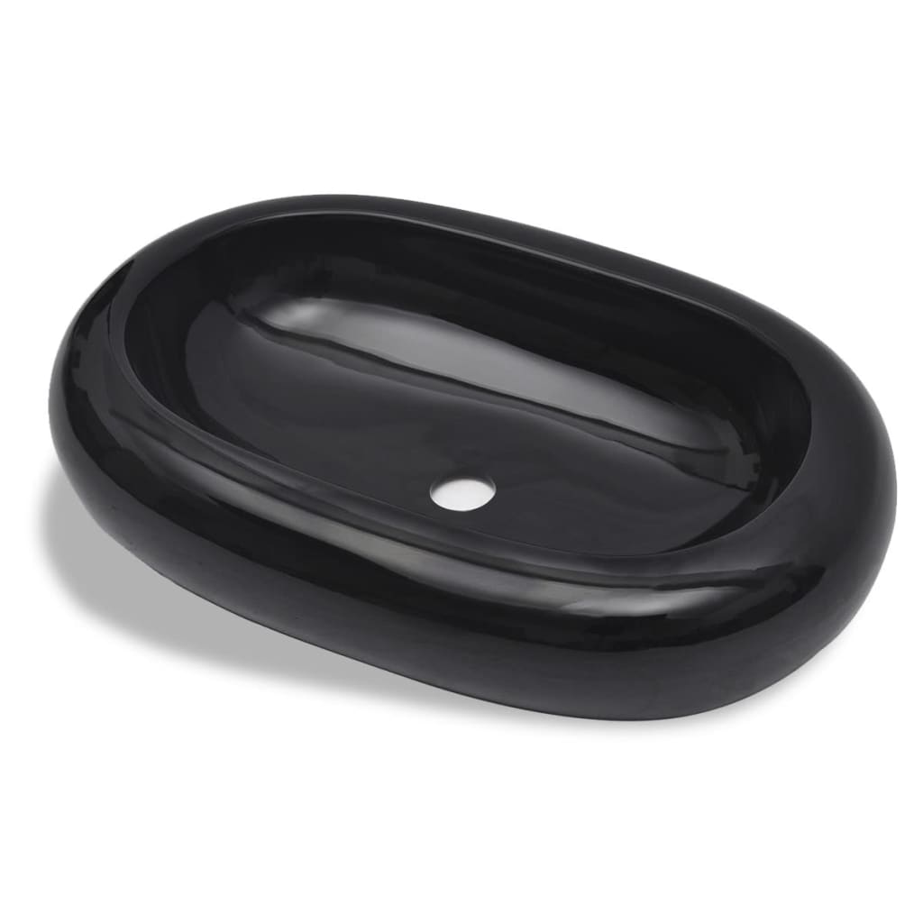 Håndvask i keramik til badeværelse, oval, sort