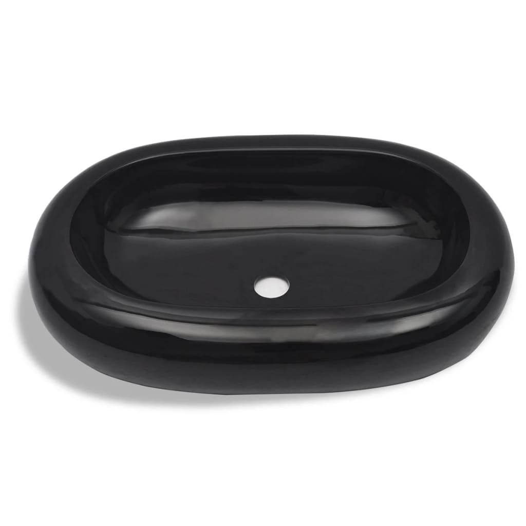 Håndvask i keramik til badeværelse, oval, sort