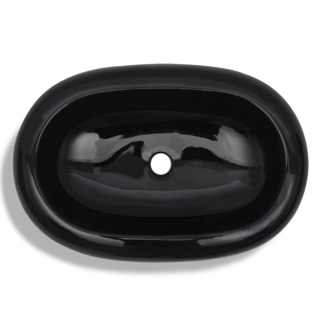 Håndvask i keramik til badeværelse, oval, sort