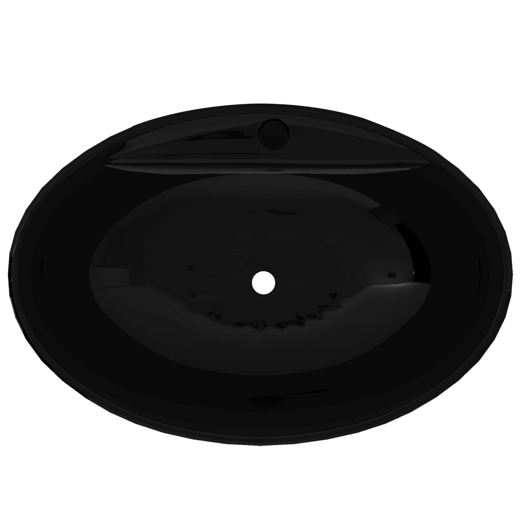 Keramisk badeværelsesvask basin vandhane/overfyldningshul sort oval