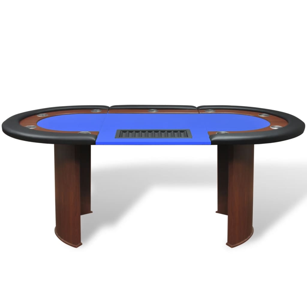 10 pers. pokerbord med dealerområde og jetonholder blå