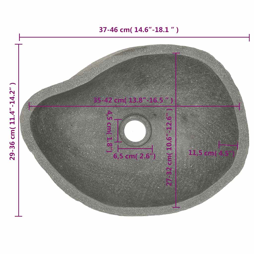 håndvask (37-46)x(29-36) cm oval flodsten