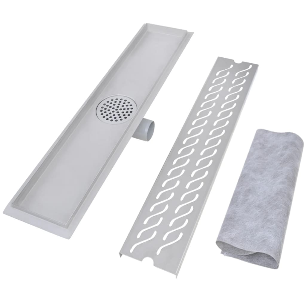 Lineært bruseafløb bølgedesign 630x140 mm rustfrit stål