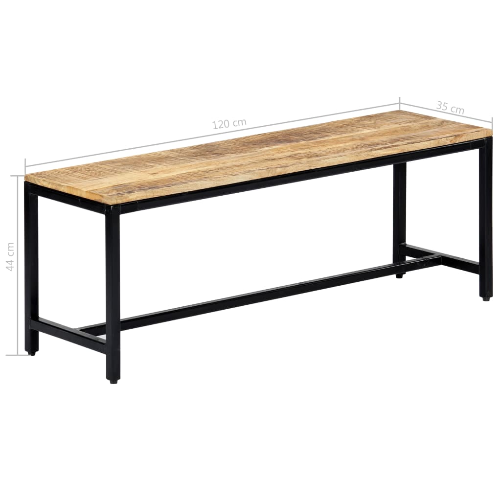 spisebordsbænk 120 cm massivt ru mangotræ