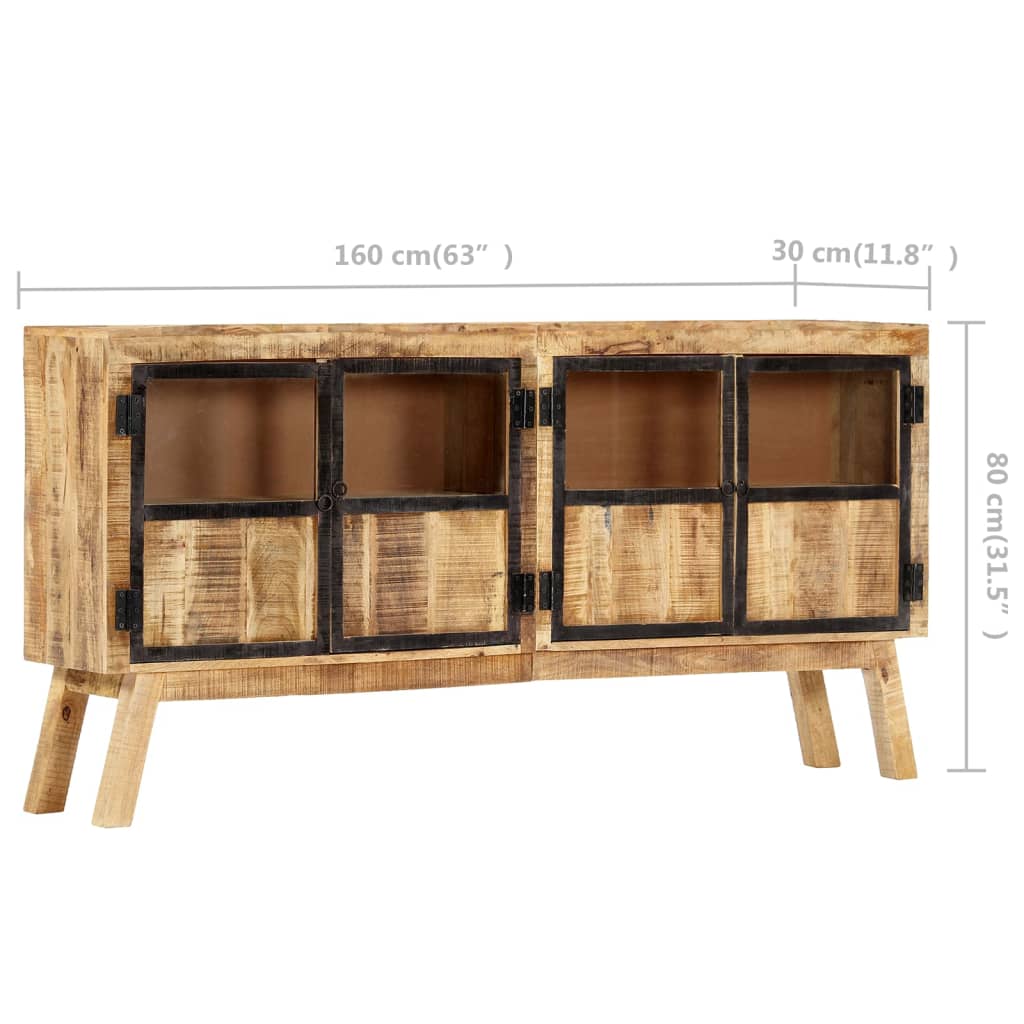 skænk 160 x 30 x 80 cm massivt ru mangotræ brun og sort