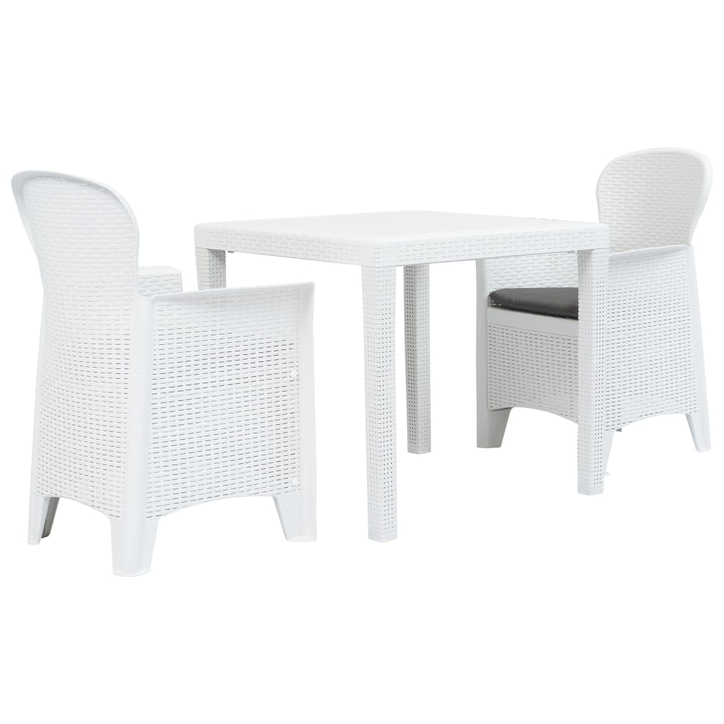 bistrosæt 3 dele plastik rattanlook hvid