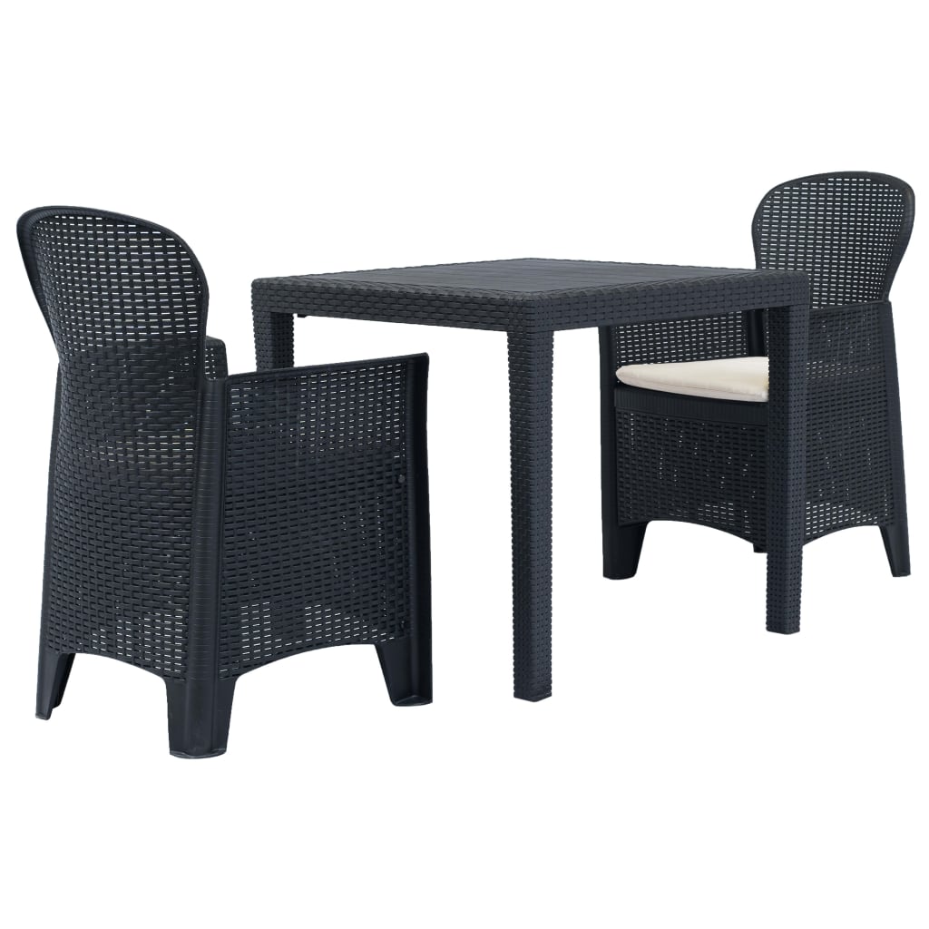 bistrosæt 3 dele plastik rattan-look antracitgrå