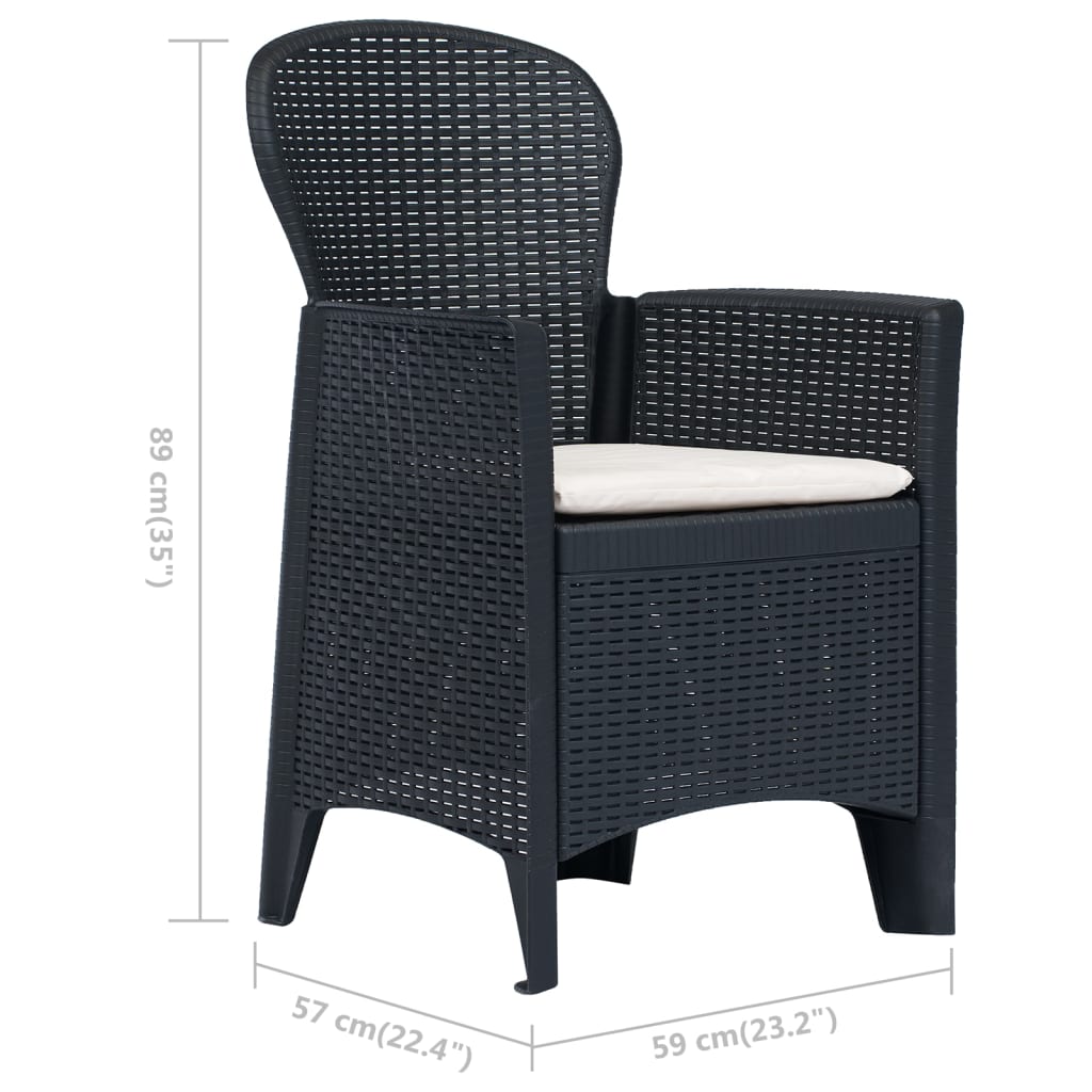 bistrosæt 3 dele plastik rattan-look antracitgrå