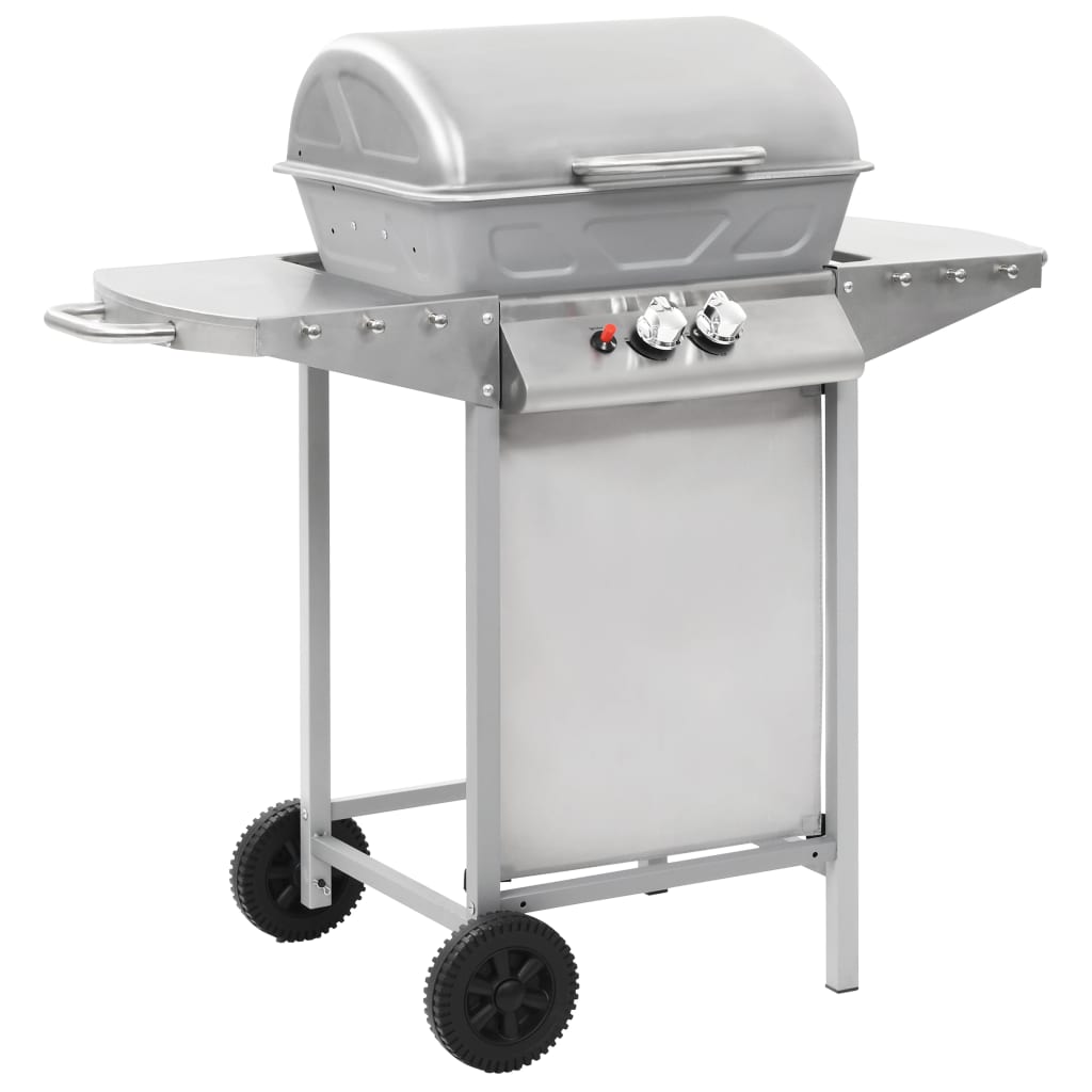 gasgrill med 2 madlavningszoner rustfrit stål sølvfarvet